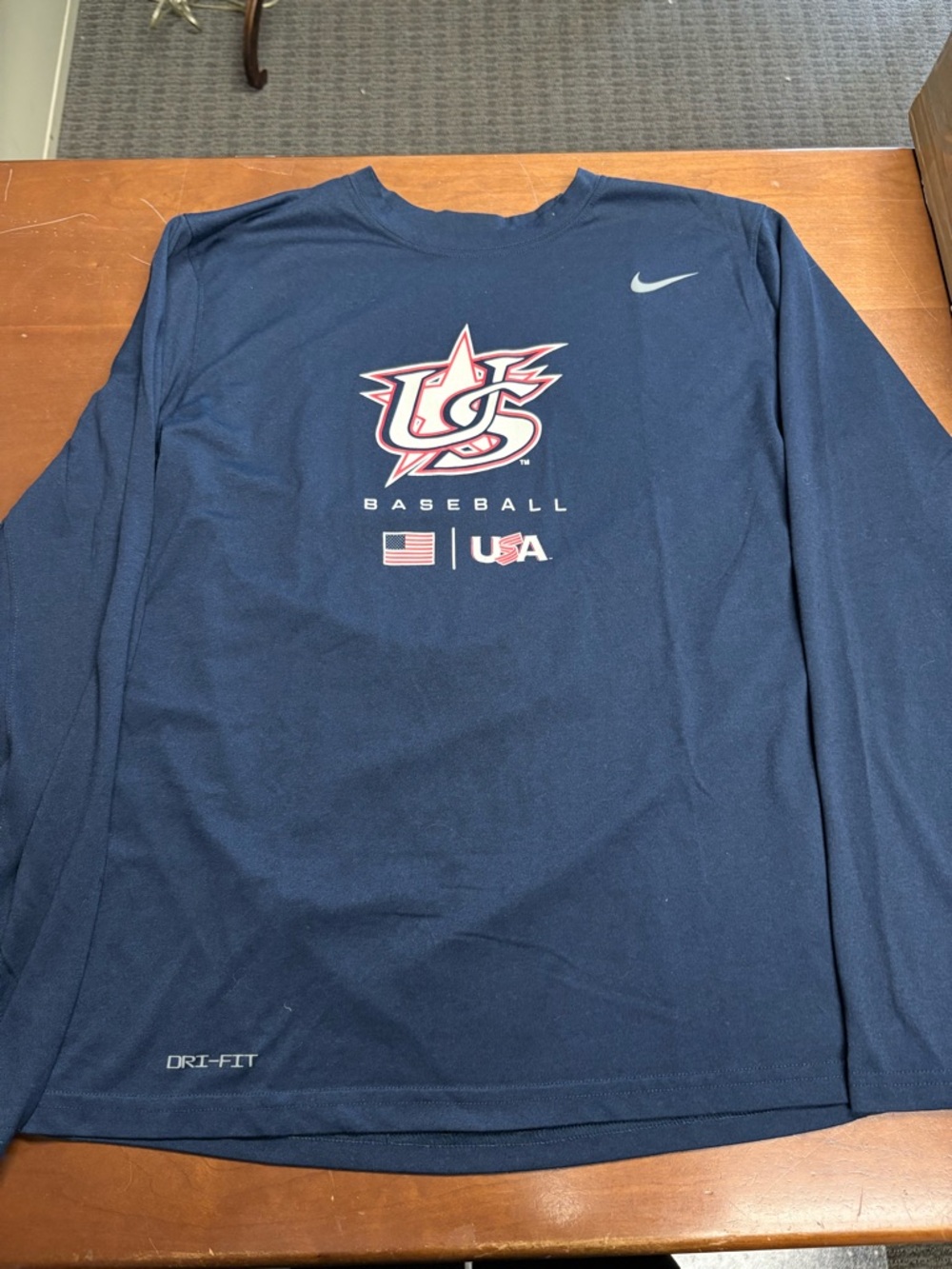 Nike Navy USA Baseball Long Sleeve Tee with Swoosh